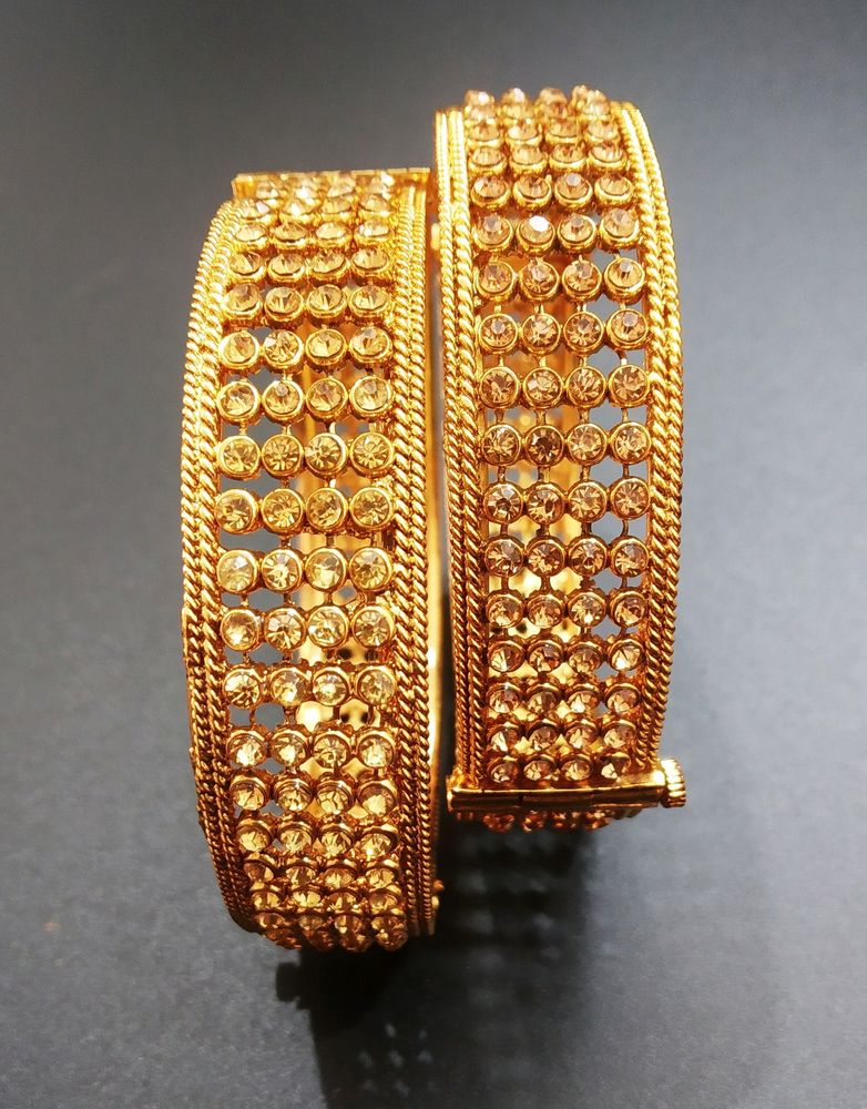 SET OF 2 - ETHNIC GOLDEN STONE BRACELET BANGLES