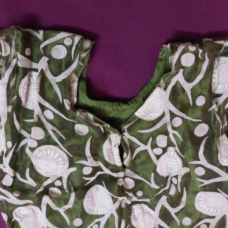 Net Green Multicolour Kurti for Girls