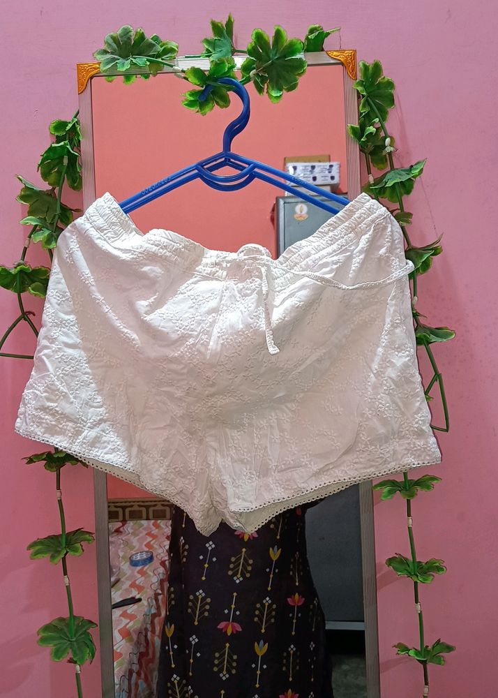 White Chikankari Shorts