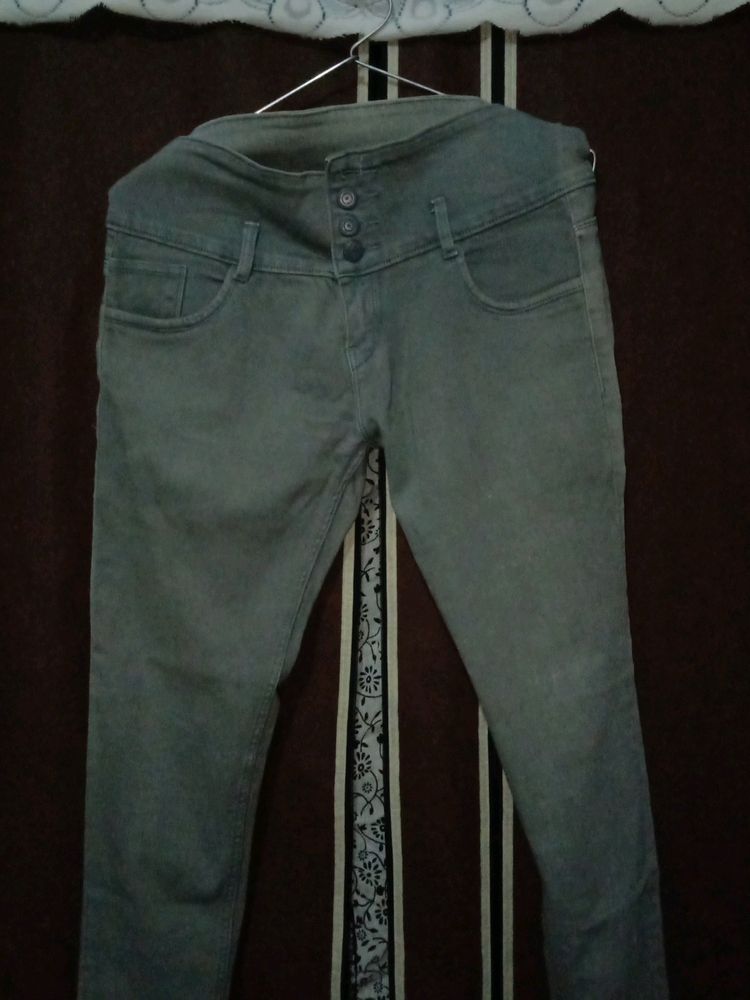 High Waist Grey Coloured Jeans For Women