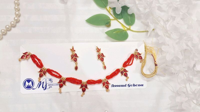 Desi Necklace 🦢✨ Aesthetic Red Colour Set