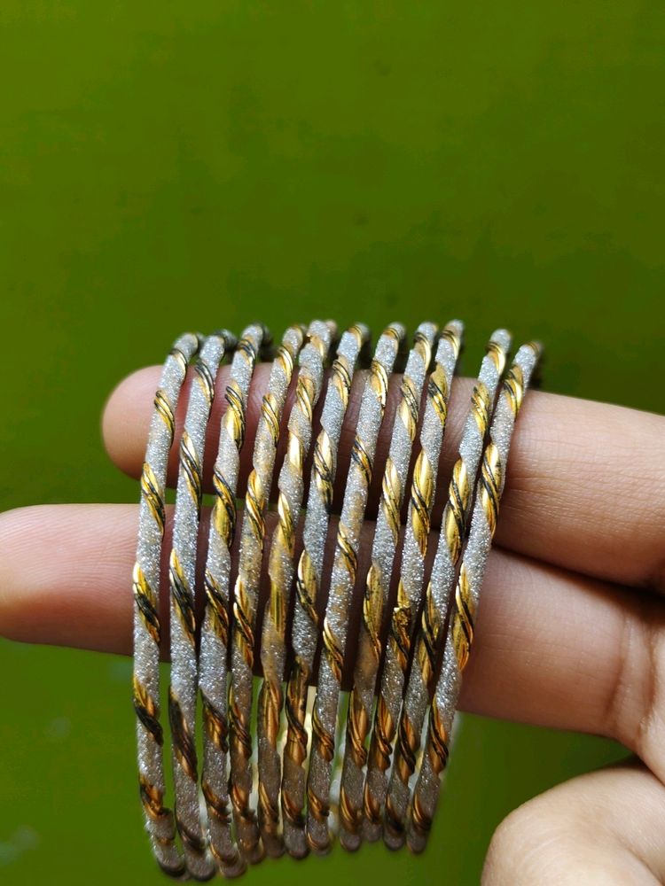 White Glitter Golden Metal Bangles