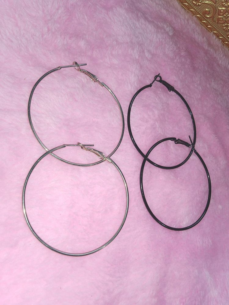 Combo Of Black & Silver Hoop Earrings