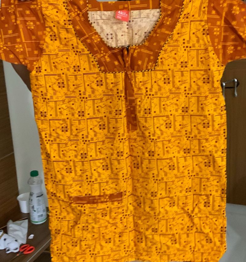 Mustard Yellow XXL NIGHT SUIT with Block Prints