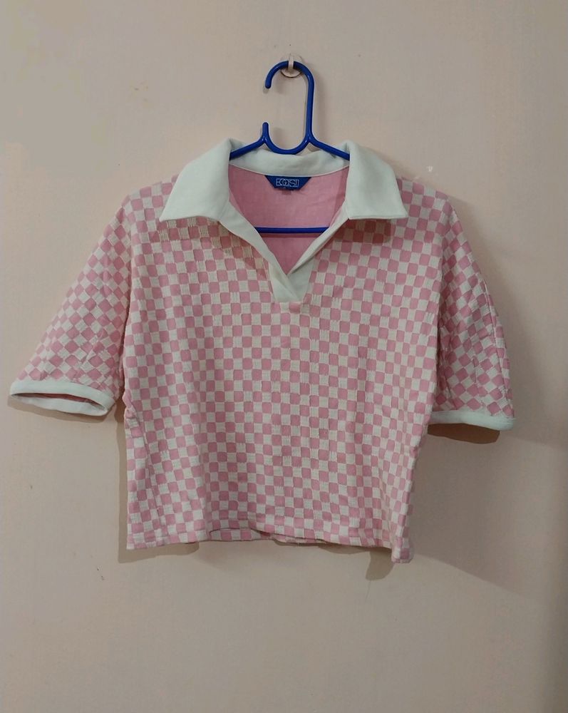 Pink & White Checked Tshirt