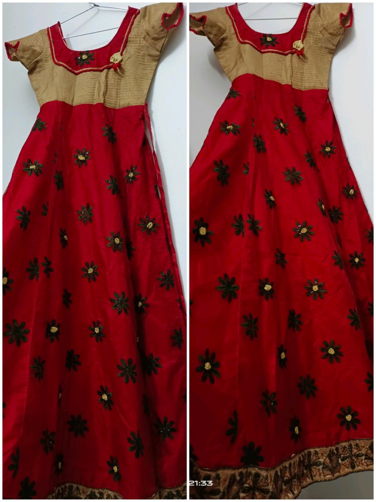 Traditional Red and Gold Embroidered Dress