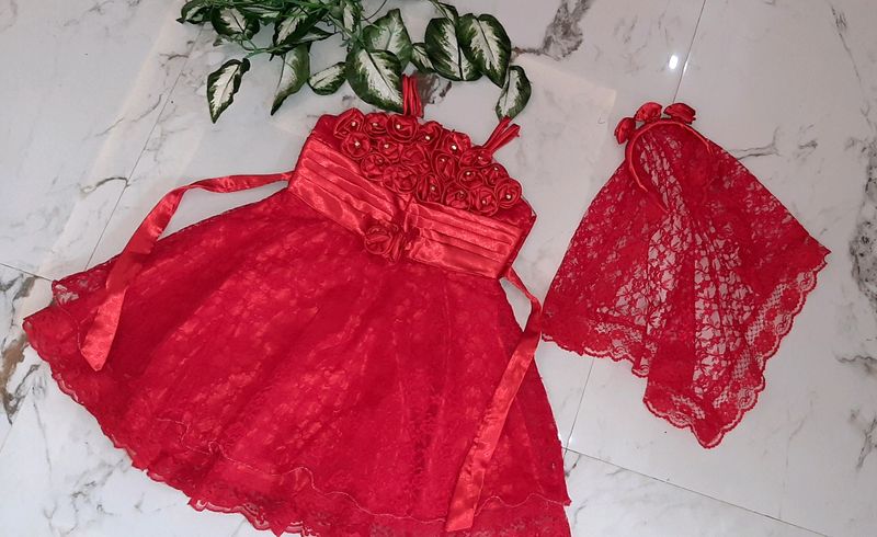 Party wear Red Frock for Kid Girls