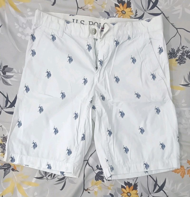 U.S. Polo Assn. White Logo Printed Shorts