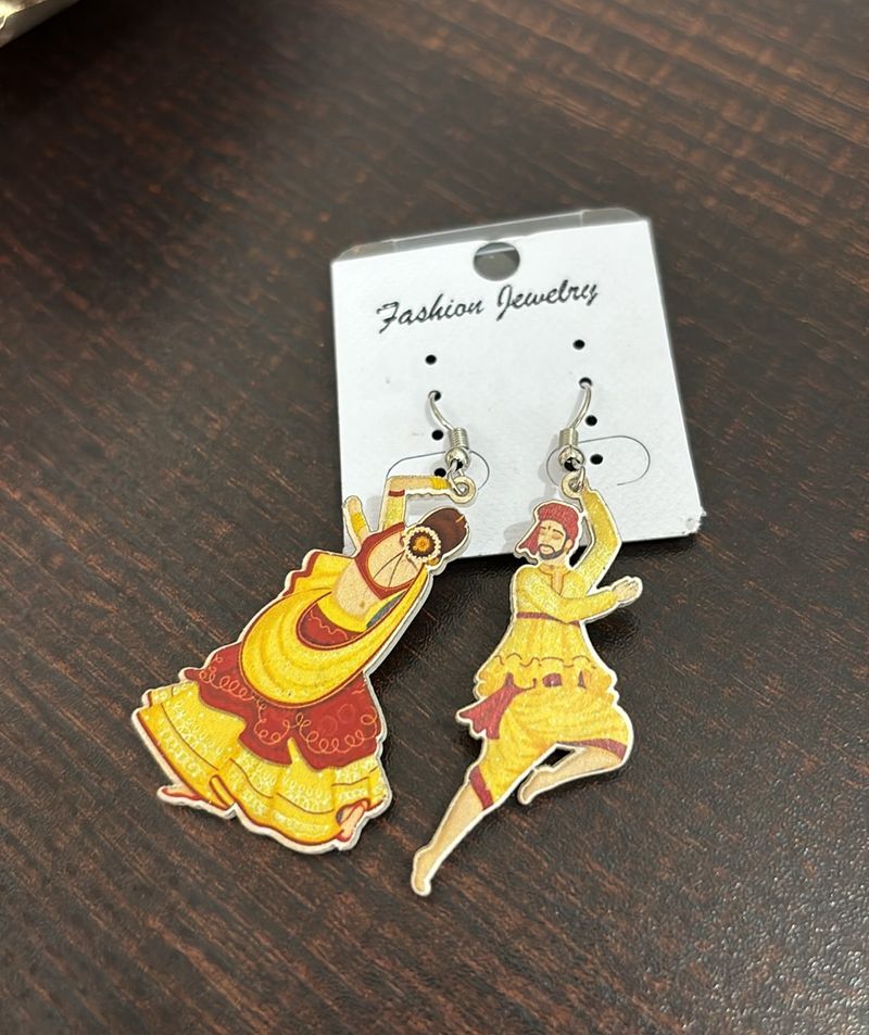 Garba Dance Printed Dangling Earrings