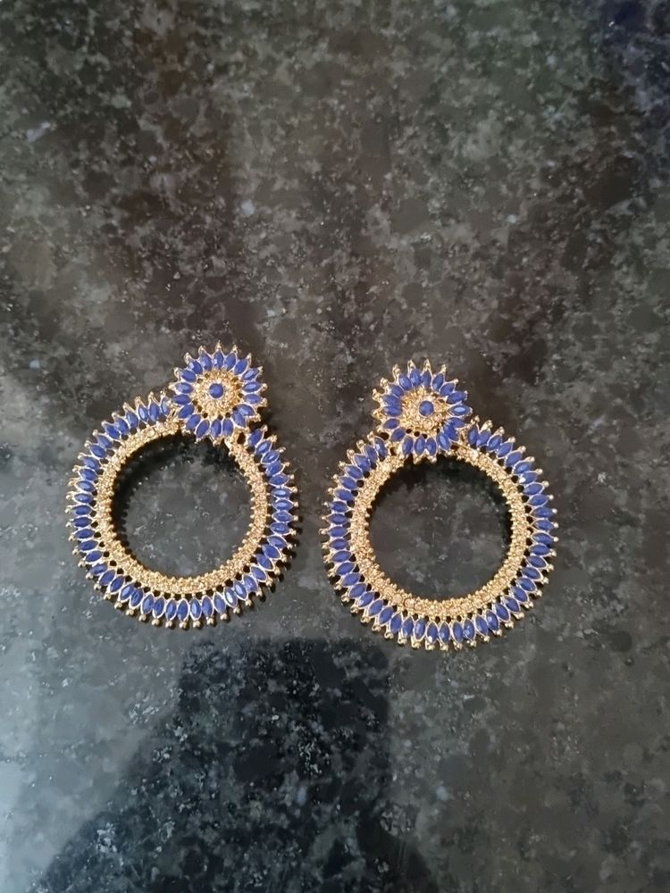 Beautiful Blue And Golden Earrings