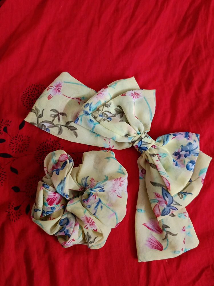 Matching Floral Hair Scrunchie And A Hairpin