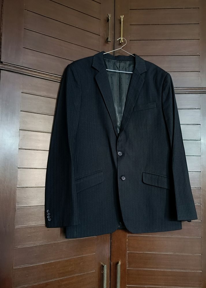 PBlack Men Classic Striped Black Formal Blazer