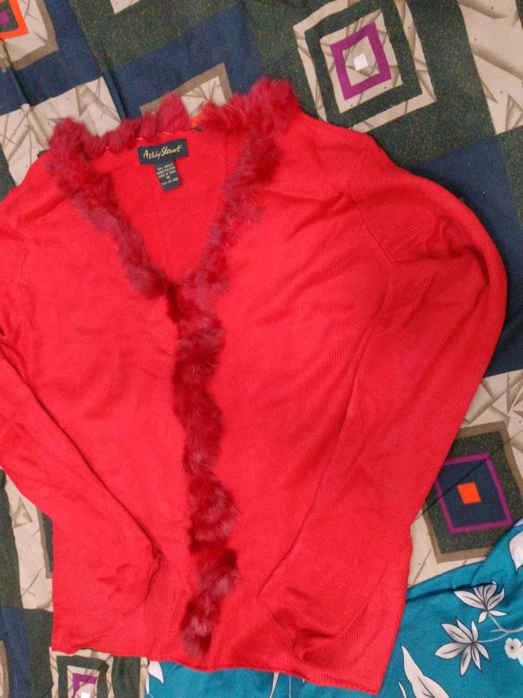 It's A Red Woolen Top With Soft Furrr