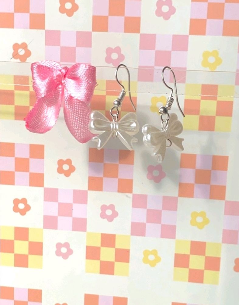 Pinterest Coqutte Bow Earing 🎀🤍✨️