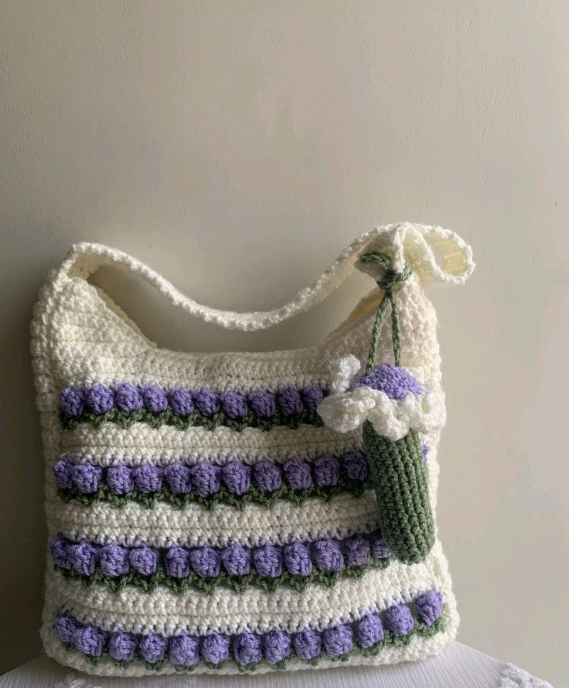 !! 10% DISCOUNT !! Crochet Levender Tulip Bag