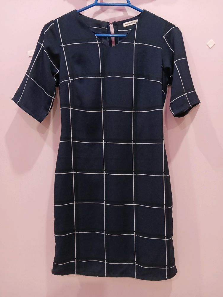 Navy Blue Checkered Dress