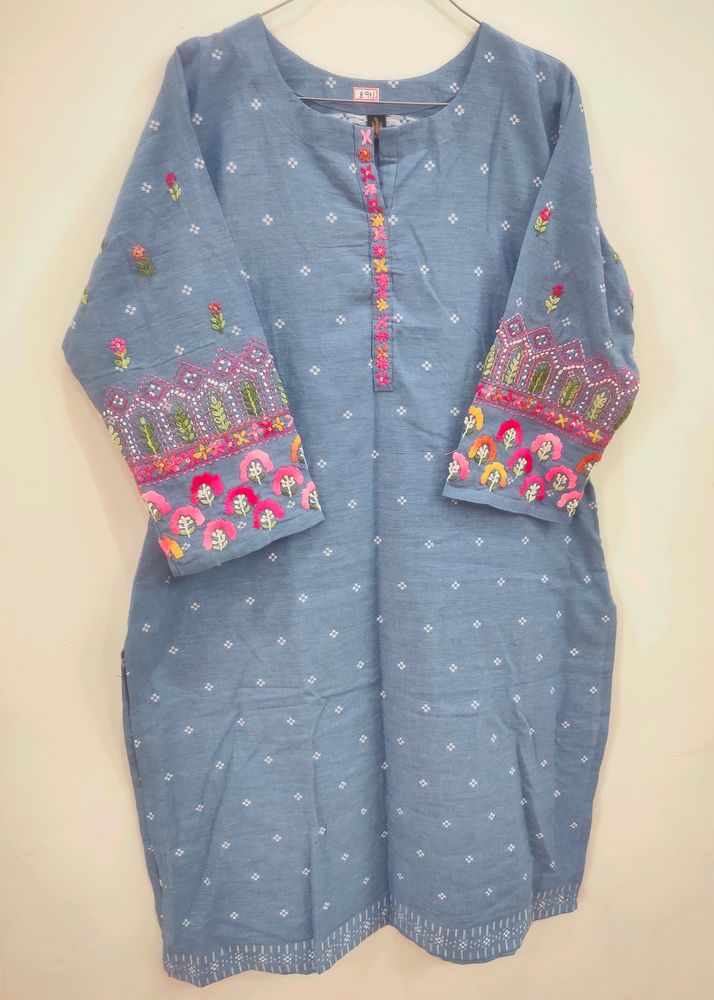 Denim Blue Lenin Kurthi