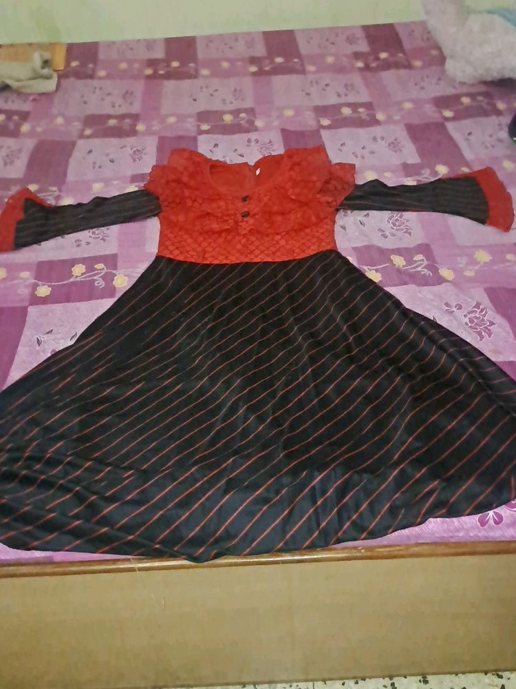 Red And Black Frock For Girls