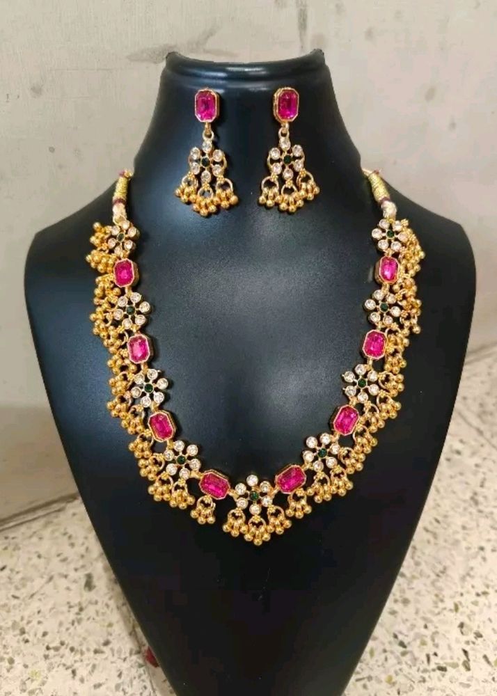 Combo jewellery(Gold Plated Green-Pink Daimond