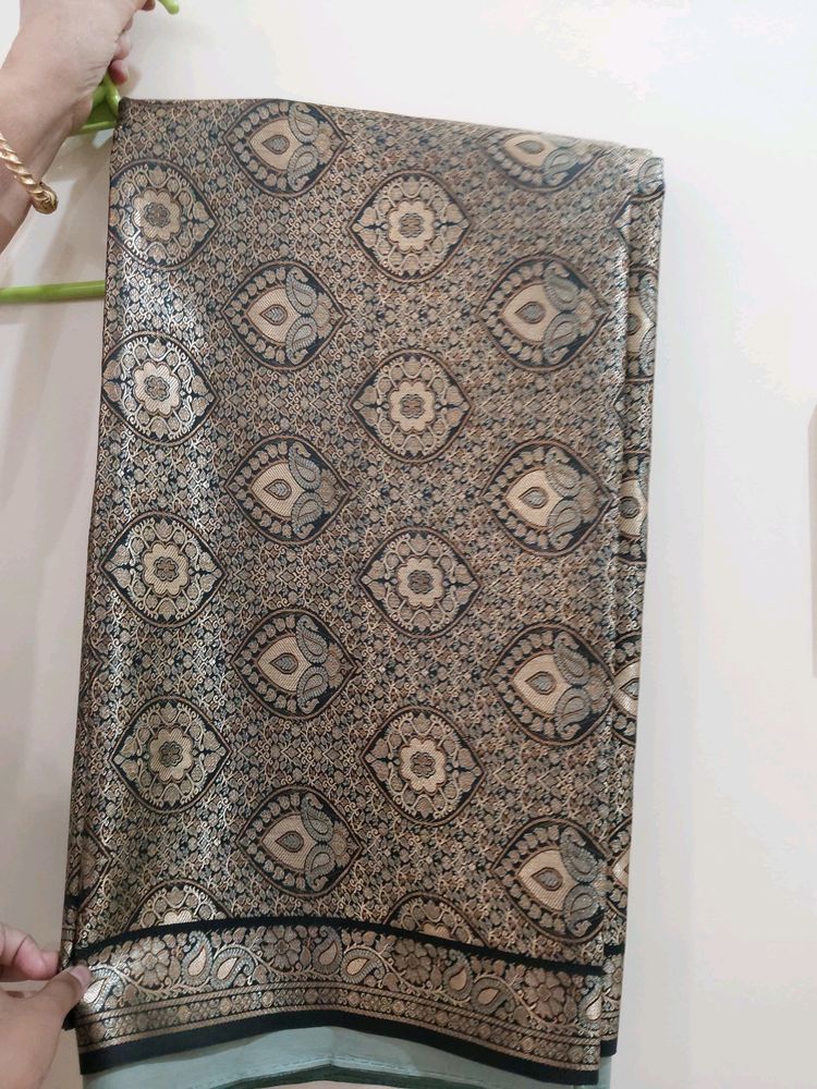 Silver Color Bangalore Silk With Black Border