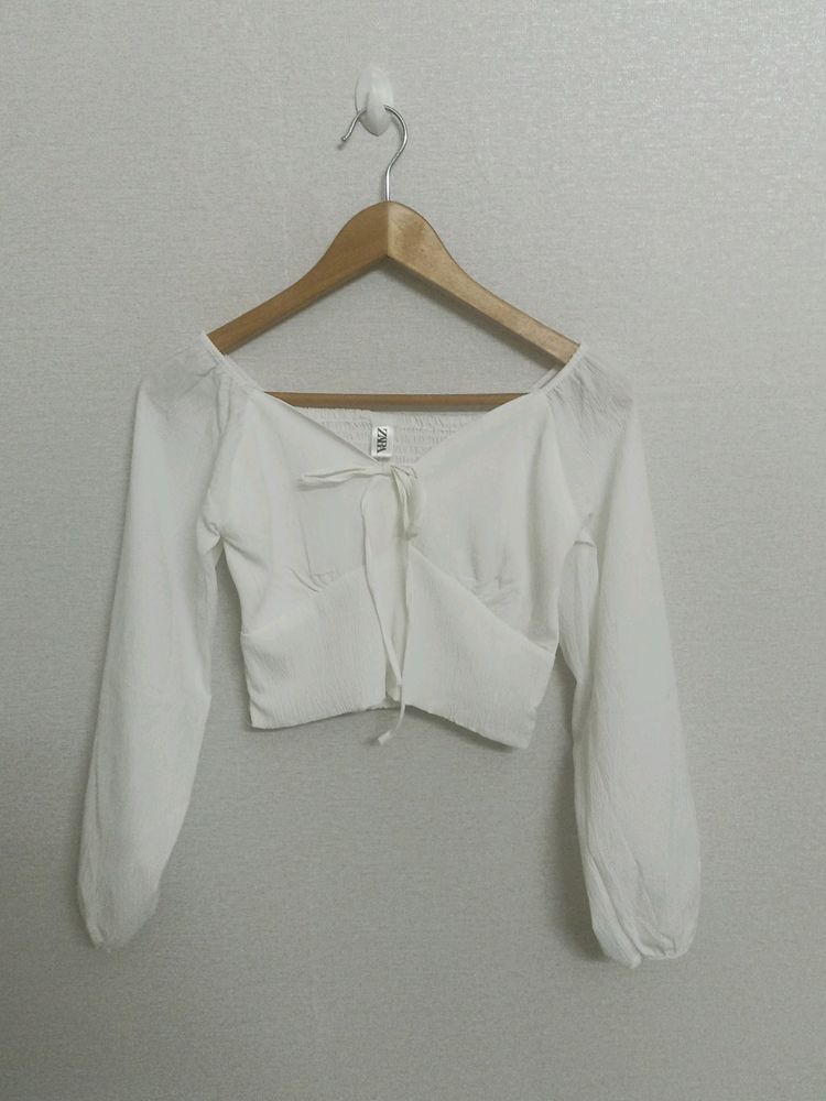 White Tie Front Crop Top