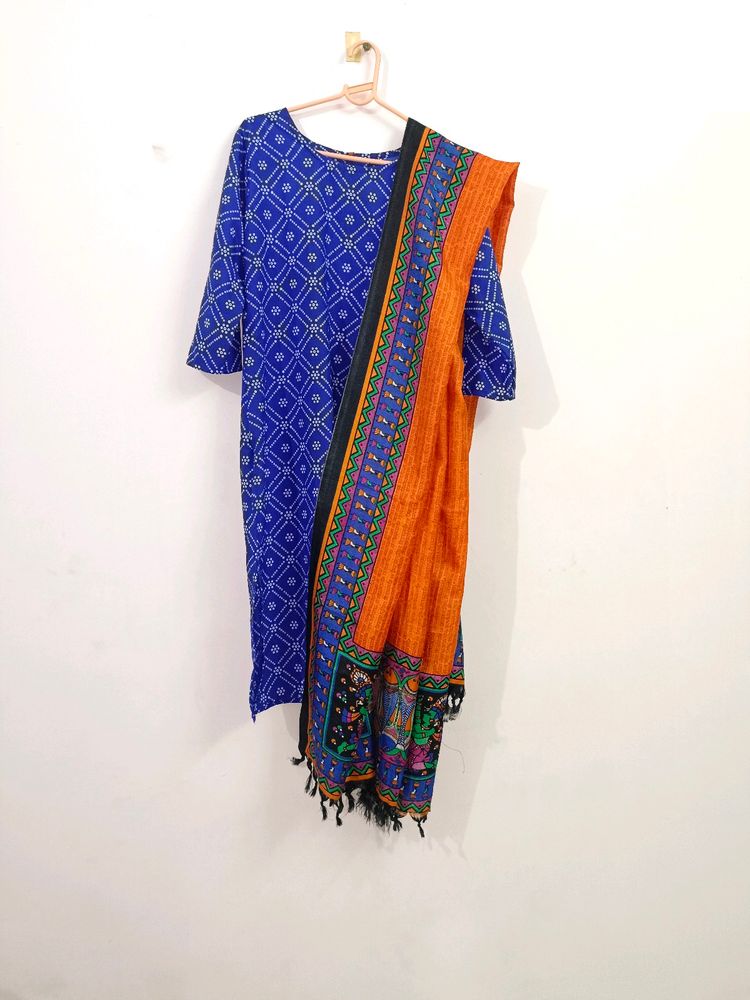 Blue Bandhani Kurta With Duppatta