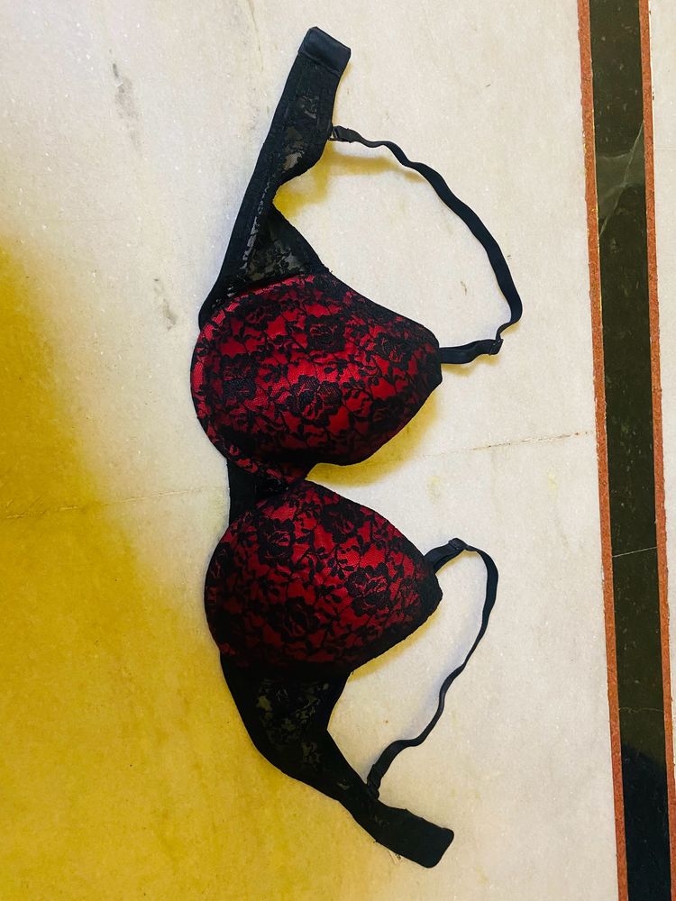 Red and Black Net Push-up Bra