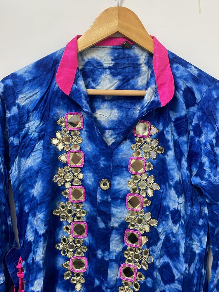 Blue Mirror Work Kurta