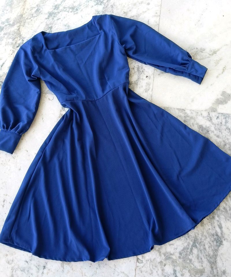 Dark Blue Knee Length Dress