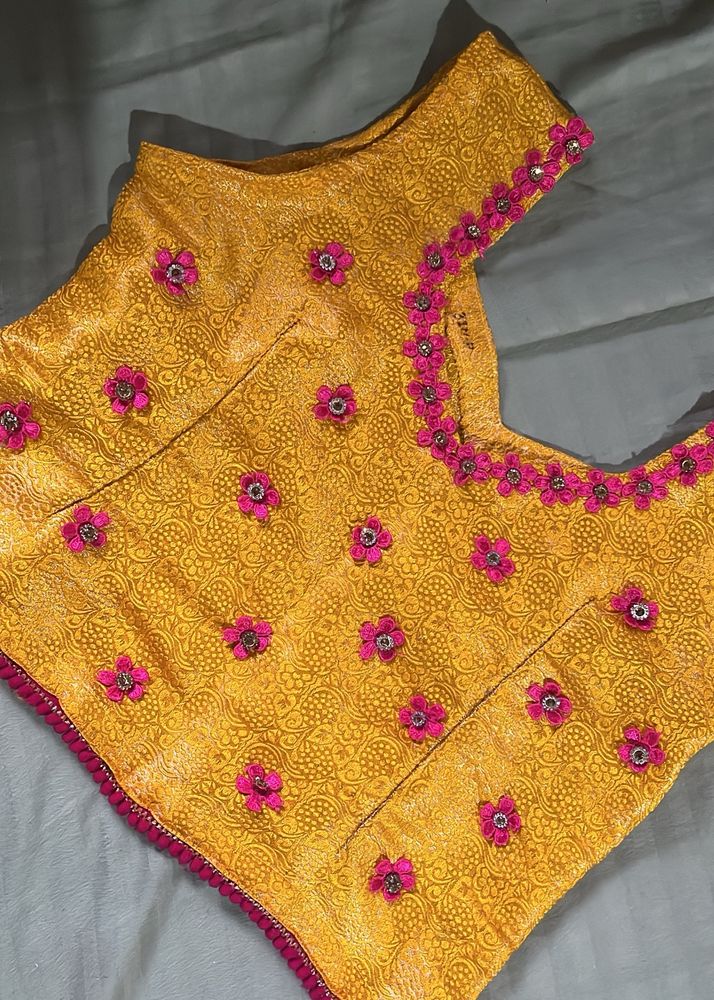 Mustard Blouse With Pink Flowers