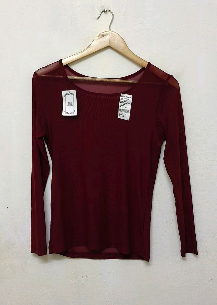 Trendy New Maroon Mesh Top For Women