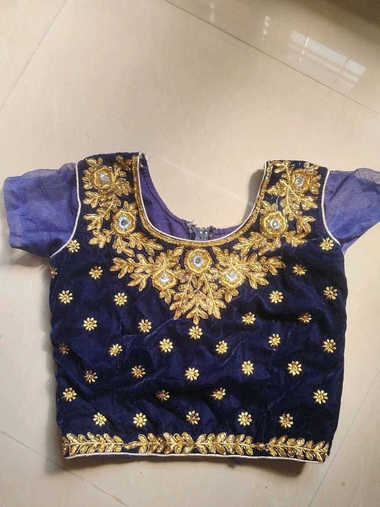 Navy Blue And Gold Crop Top