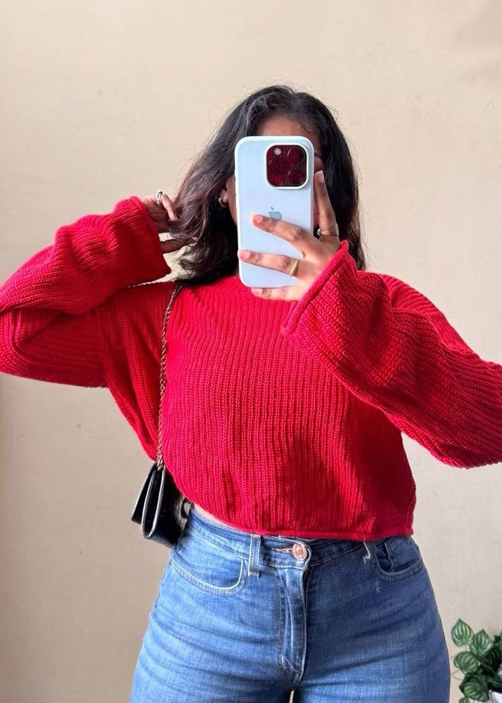 Red knit pullover