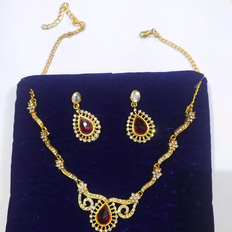 Gold Plated Red Stones Jewellery Set