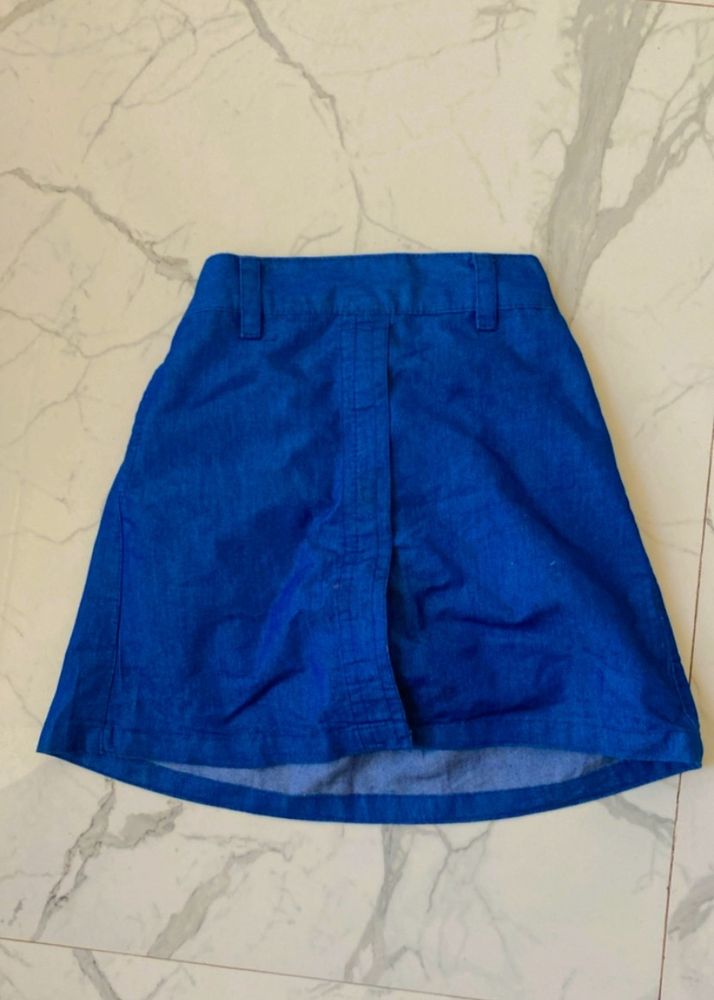 Cotton Denim Skirt With Attached Shorts