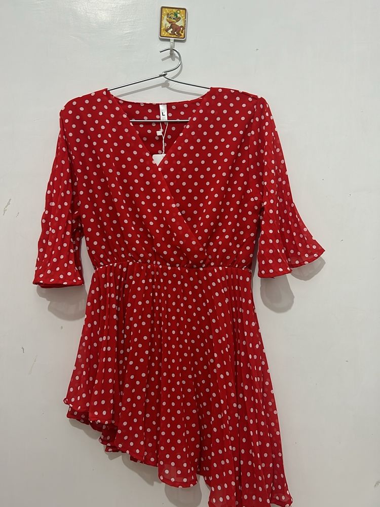 Red And White Polka Dots Tunic Top