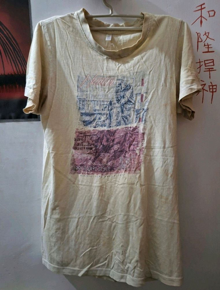 White Print [L] Sized T-shirt