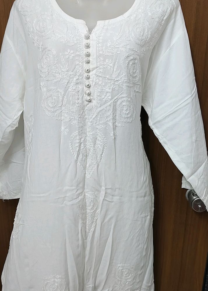 White Lacknavi Handwork Kurti