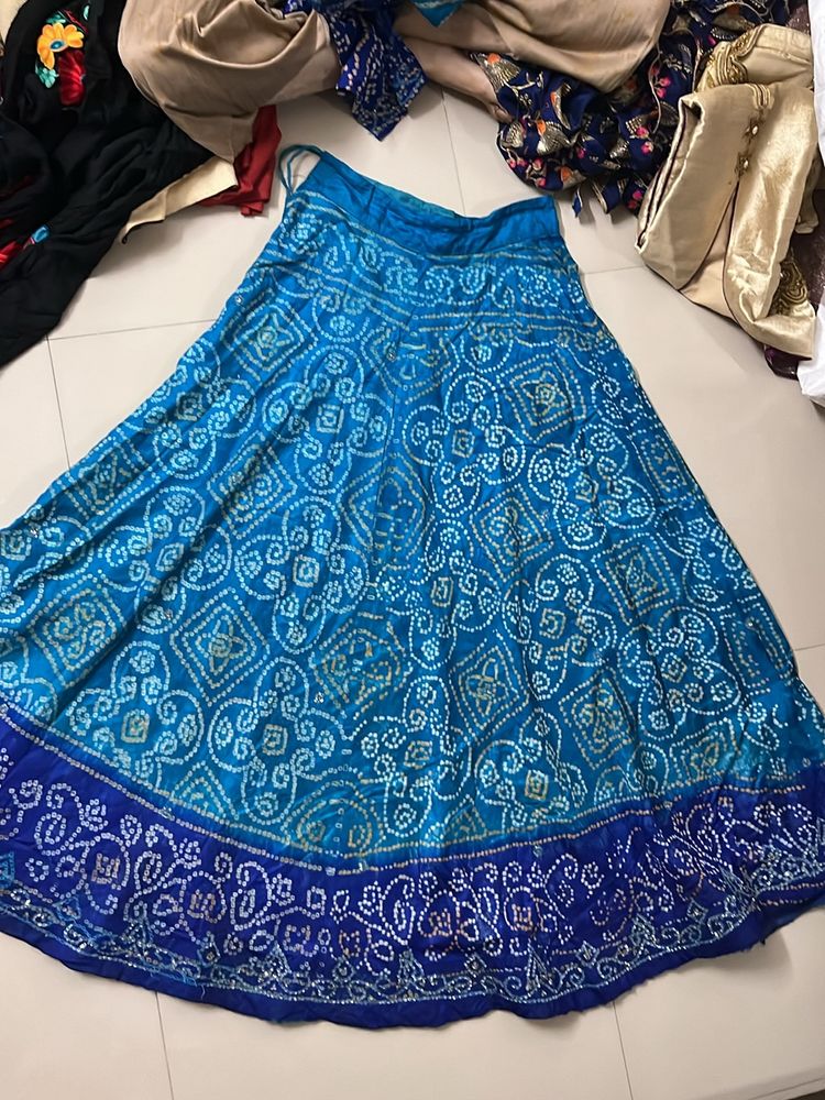 Blue Women lehenga Silk Bandej