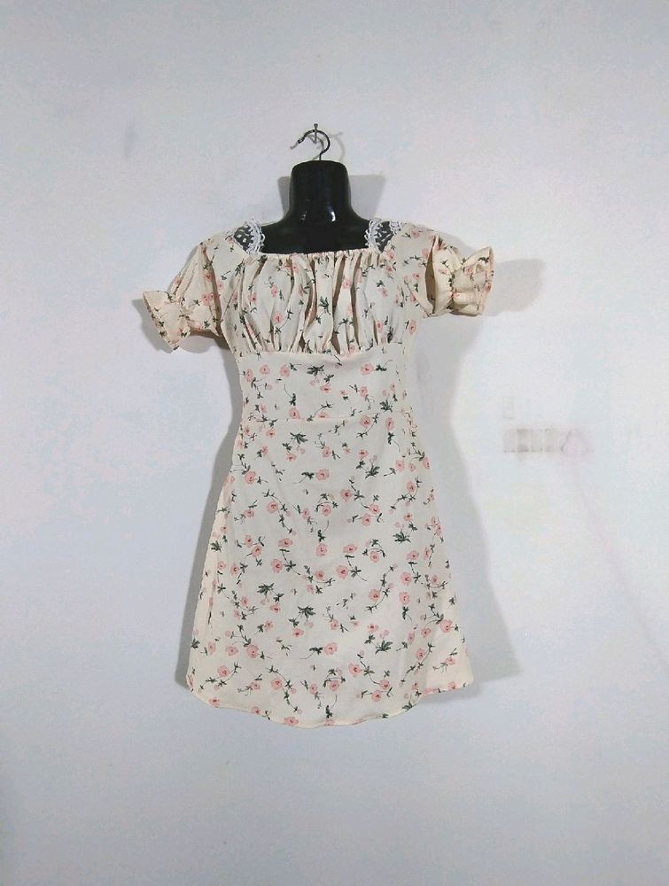 Cream Floral Printed Dress