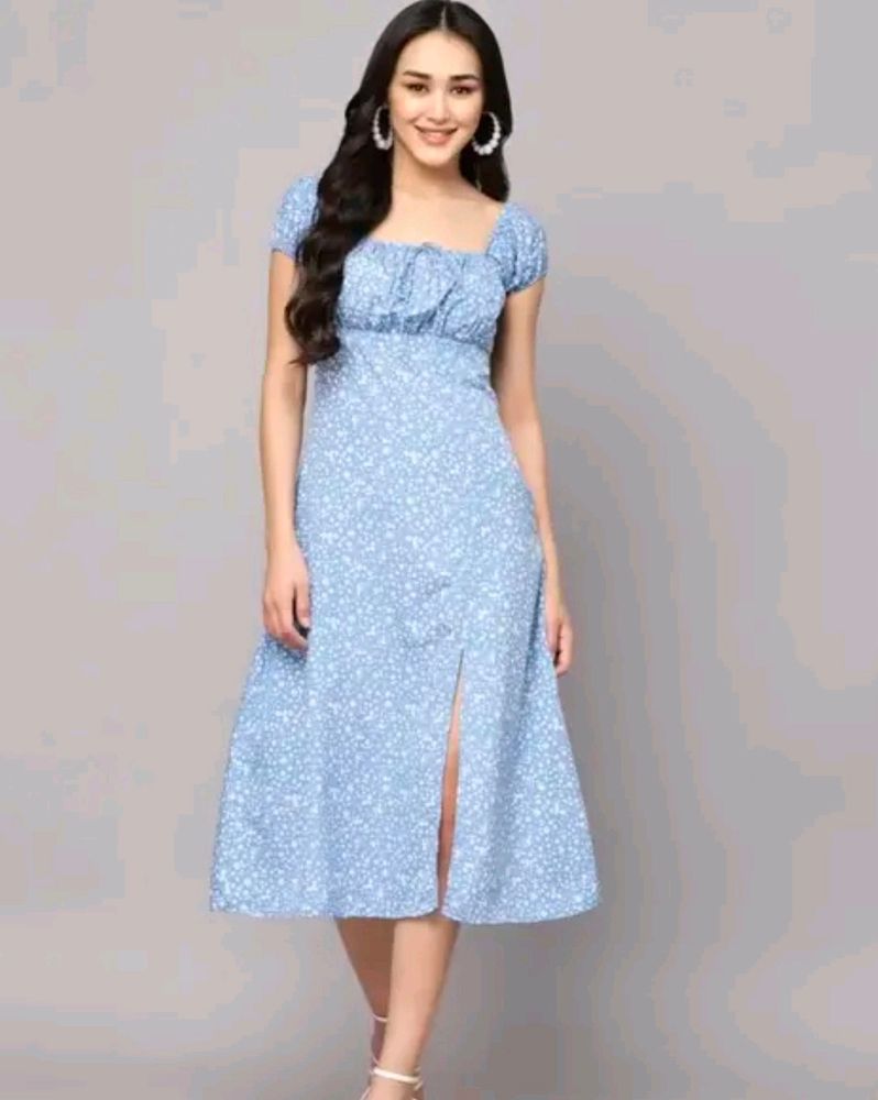 Blue Floral Print Dress For Women