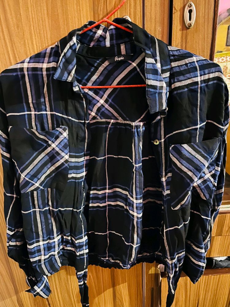 ❗ SALE ❗Cute People Navy Blue Checks Knot Shir