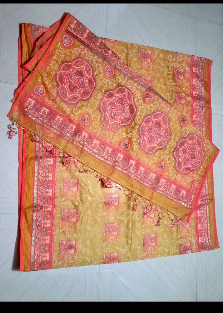 Tissue Saree With Fall Picko Done