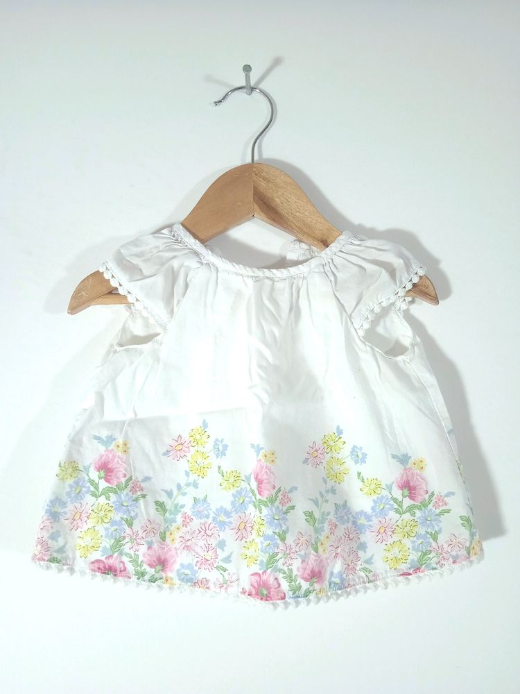 Little Me White Printed Girls Frock (Kids)