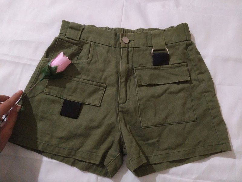 Korean Style Shorts In Olive Colour