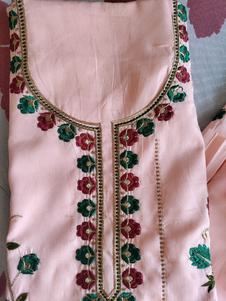 Embroided Peach Suit Fabric