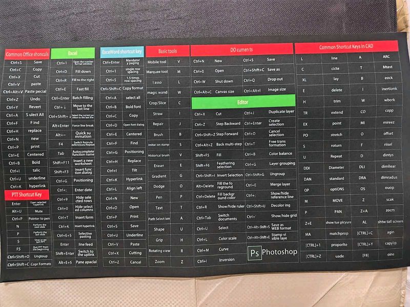 Keyboard Shortcuts Mouse Mat