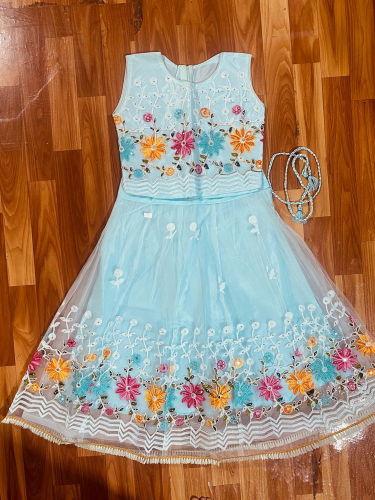 Sky-Blue Girls Lehenga