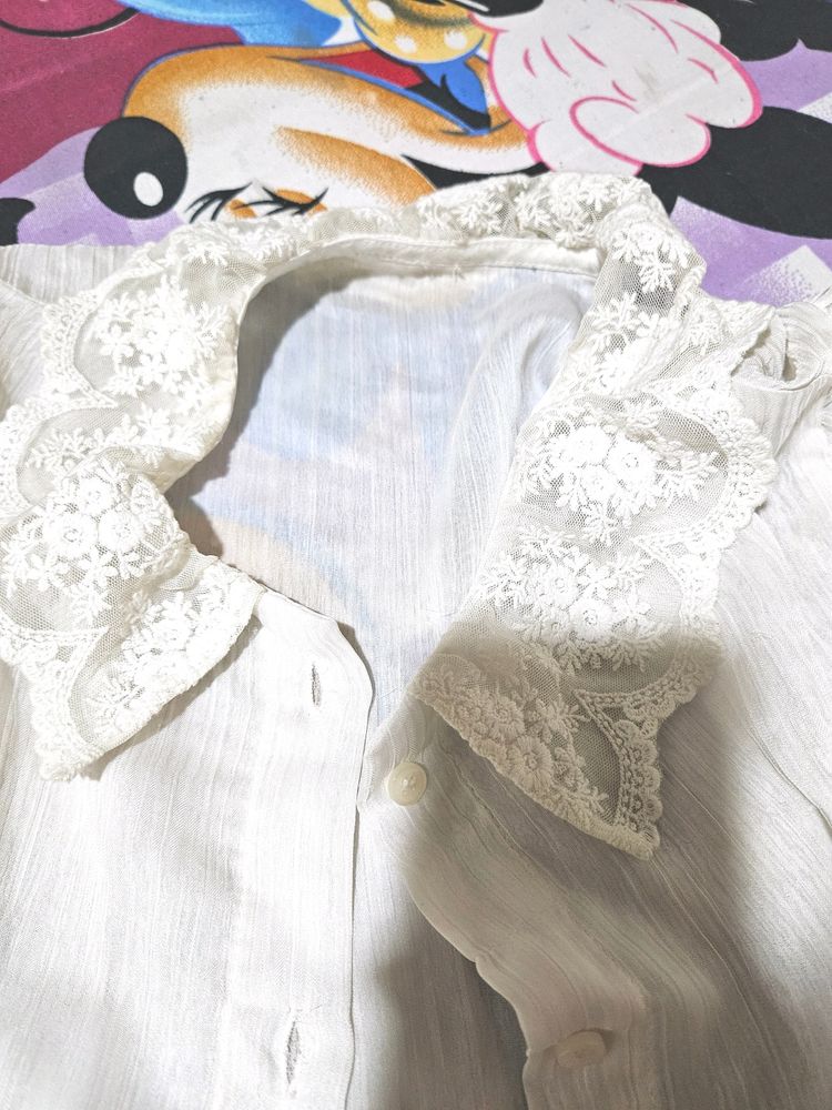 Aesthetic Cottage Vibe White Lace Shirt