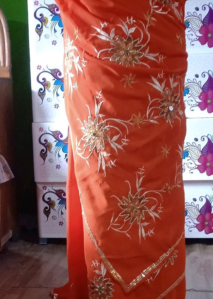 Embroidered With Stone Work Saree